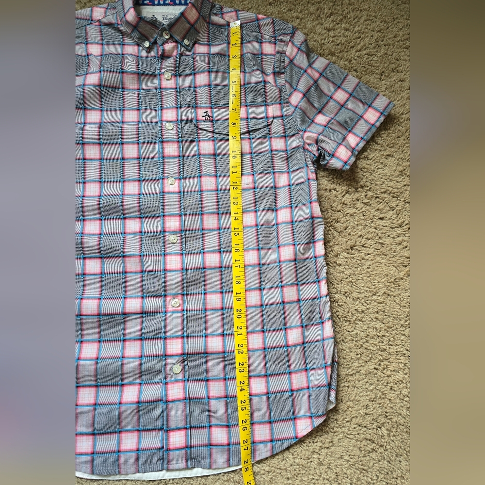 Penguin Men's Plaid Short Sleeve Shirt - Gray and Pink Sz. Small - Picture 9 of 10